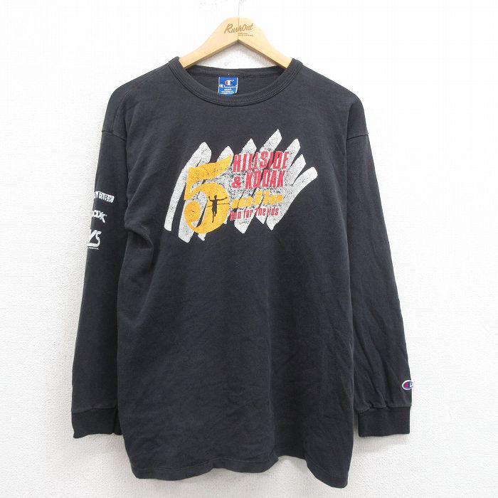 【中古】古着 チャンピオン Champion 長袖 ビンテージ ヴィンテージTシャツ メンズ 90年代 90s マラソン コットン クルーネック 丸首 USA製 アメリカ製 黒 ブラック 【spe】 Lサイズ 中古 | 春夏 春物 春服 秋冬 秋物 秋服 メンズファッション ロンT カットソー
