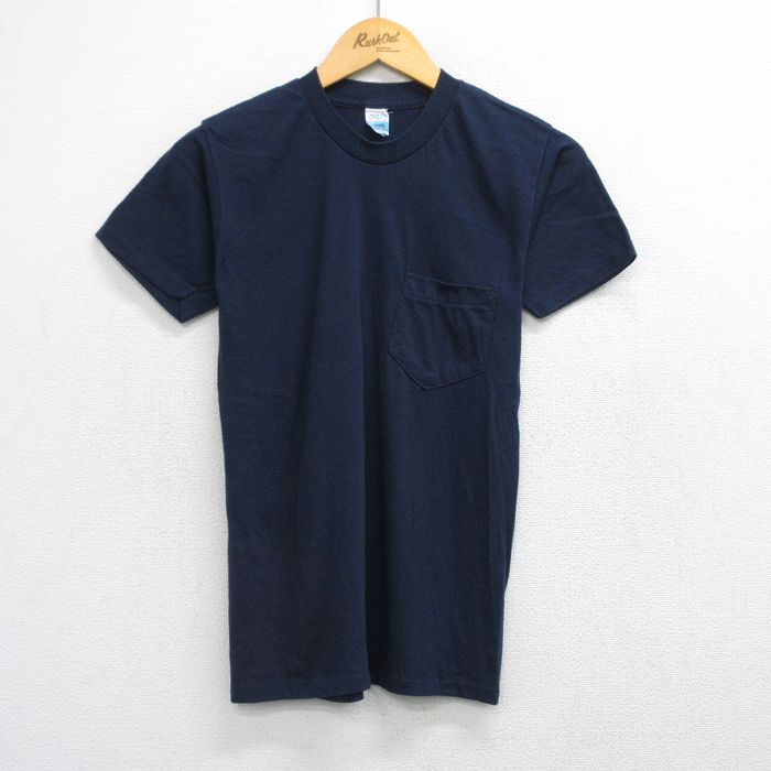 乐天商城 - 【中古】古着 シアーズ 半袖 ビンテージ ヴィンテージTシャツ メンズ 80年代 80s 無地 胸ポケット付き クルーネック 丸首 USA製 アメリカ製 紺 ネイビー Sサイズ 小さいサイズ 中古 | 春夏 夏物 夏服 ヴィンテージTシャツ メンズファッション カットソー ティーシ
