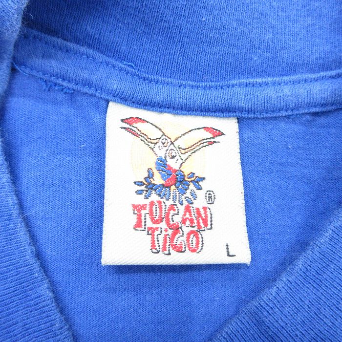 【中古】古着 半袖 ビンテージ ヴィンテージTシャツ メンズ 00年代 00s コスタリカ 刺繍 コットン クルーネック 丸首 青 ブルー Lサイズ 中古 | 春夏 夏物 夏服 ヴィンテージTシャツ メンズファッション カットソー ティーシャツ ティシャツ メンズTシャツ 半袖T 5OF