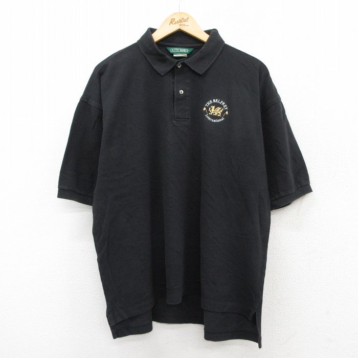 Short Sleeves - 【中古】古着 半袖 ポロシャツ メンズ 00年代 00s THE BELFREY 鹿の子 大きいサイズ 2L LL ビッグシルエット ゆったり ビッグサイズ オーバーサイズ コットン 黒 ブラック XLサイズ 中古 トップス | 春夏 春物 春服 夏物 夏服 カジュアルシャツ メンズファッショ