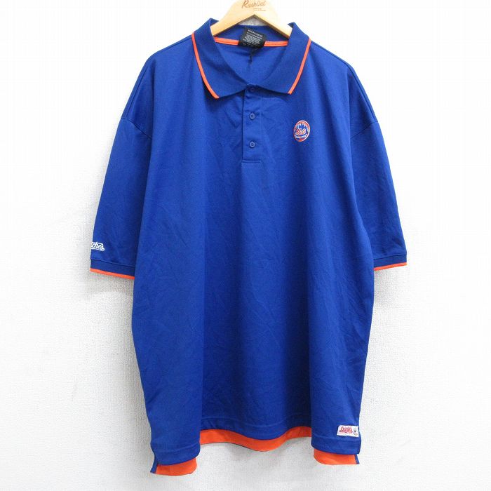 【中古】古着 半袖 ポロシャツ メンズ MLB ニューヨークメッツ 大きいサイズ 2L LL ビッグシルエット ゆったり ビッグサイズ オーバーサイズ 青 ブルー メジャーリーグ ベースボール 野球 XLサイズ 中古 トップス | 春夏 春物 春服 夏物 夏服 カジュアルシャツ メ 2OF