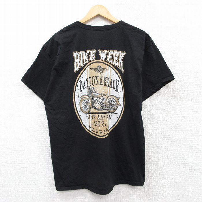 【中古】古着 半袖Tシャツ メンズ バイク デイトナビーチ クルーネック 丸首 黒 ブラック XLサイズ 中古 | 春夏 夏物 夏服 メンズファッション カットソー ティーシャツ ティシャツ メンズTシャツ 半袖Tシャツ 半袖ティーシャツ カジュアルTシャツ おしゃれ カジ 2OF