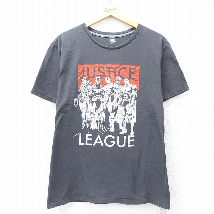 【中古】古着 オールドネイビー OLD NAVY 半袖Tシャツ メンズ DCコミックス ジャスティスリーグ バットマン BATMAN スーパーマン コットン クルーネック 丸首 濃グレー XLサイズ 中古 | 春夏 夏物 夏服 メンズファッション カットソー ティーシャツ ティシャツ メ 2OF