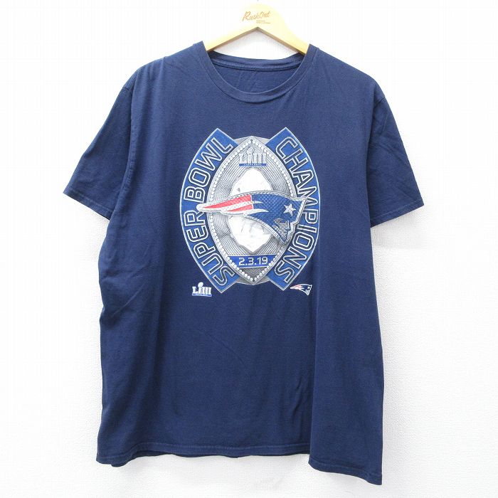 乐天商城 - 【中古】古着 半袖Tシャツ メンズ NFL ニューイングランドペイトリオッツ クルーネック 丸首 紺 ネイビー アメフト スーパーボウル XLサイズ 中古 | 春夏 夏物 夏服 メンズファッション カットソー ティーシャツ ティシャツ メンズTシャツ 半袖Tシャツ 半袖ティー