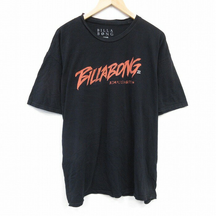 【中古】古着 ビラボン BILLABONG 半袖Tシャツ メンズ ビッグロゴ 大きいサイズ 2L LL ビッグシルエット ゆったり ビッグサイズ オーバーサイズ コットン クルーネック 丸首 黒 ブラック XLサイズ 中古 | 春夏 夏物 夏服 メンズファッション カットソー ティーシ
