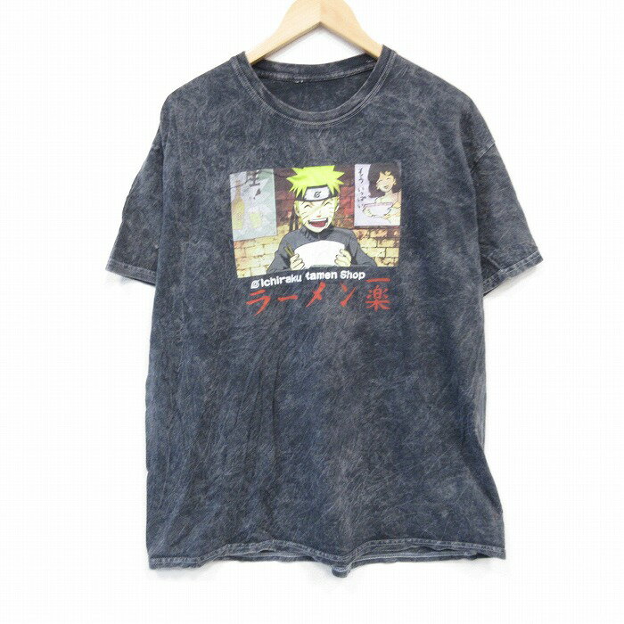 【中古】古着 半袖Tシャツ メンズ クルーネック 丸首 濃グレー他 ダイダイ アニメ ナルト疾風伝 ラーメン一楽 XLサイズ 中古 | 春夏 夏物 夏服 メンズファッション カットソー ティーシャツ ティシャツ メンズTシャツ 半袖Tシャツ 半袖ティーシャツ カジュアルTシ