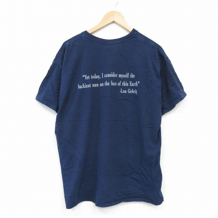 Rakuten - 【中古】古着 半袖Tシャツ メンズ XLサイズ メッセージプリント クルーネック 紺 コットン アメカジ ストリート ビッグシルエット 25aug22 5OF