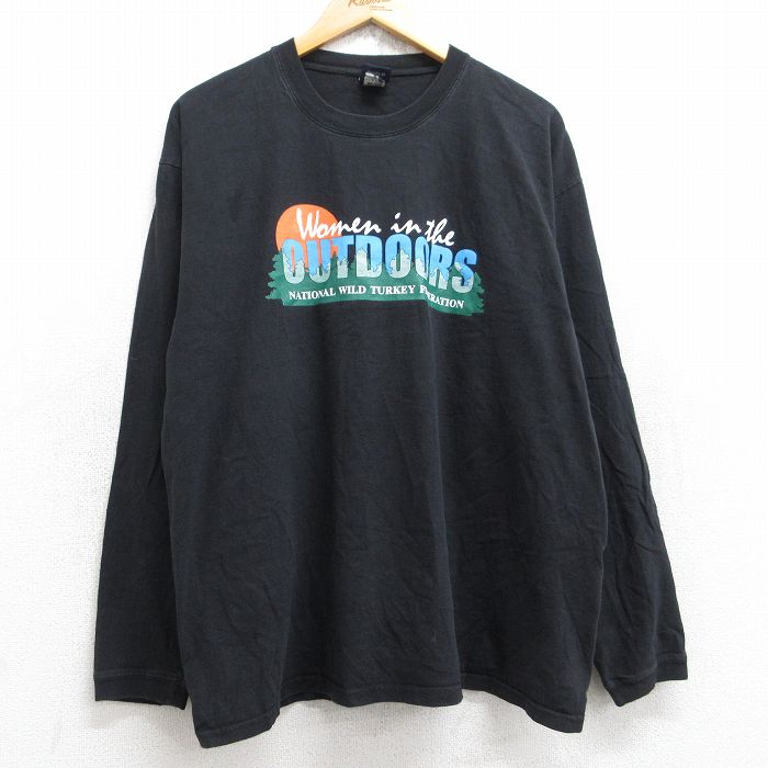 Rakuten - 【中古】00s ビンテージ長袖Tシャツ メンズ XL 黒 コットン クルーネック アウトドア ビッグシルエット ストリート アメカジ 25aug22