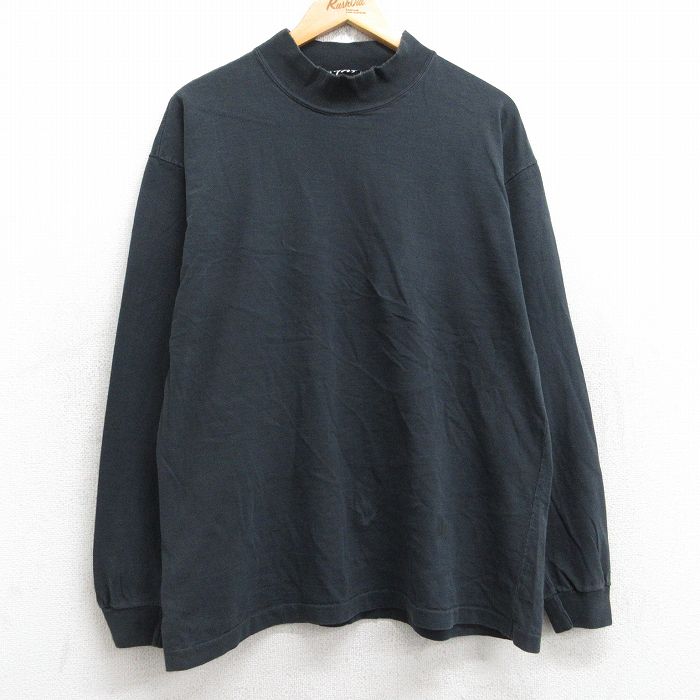 【中古】90s ビンテージ長袖Tシャツ メンズ L 黒 モックネック ハイネック USA製 コットン 無地 アメカジ ストリート トップス 25aug22 5OF