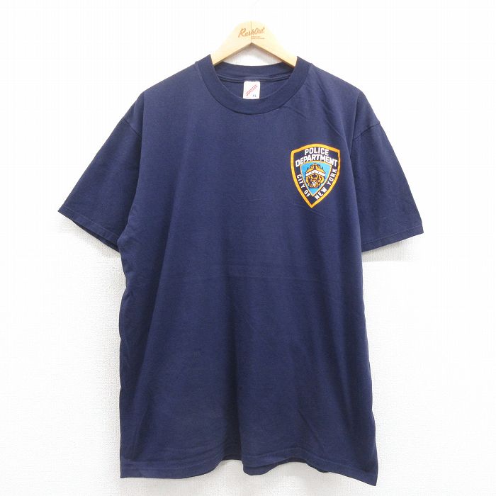 【中古】古着 ジャージーズ 半袖 ビンテージ ヴィンテージTシャツ メンズ 90年代 90s ポリス コットン クルーネック 丸首 USA製 アメリカ製 濃紺 ネイビー XLサイズ 中古 | 春夏 夏物 夏服 ヴィンテージTシャツ メンズファッション カットソー ティーシャツ ティ