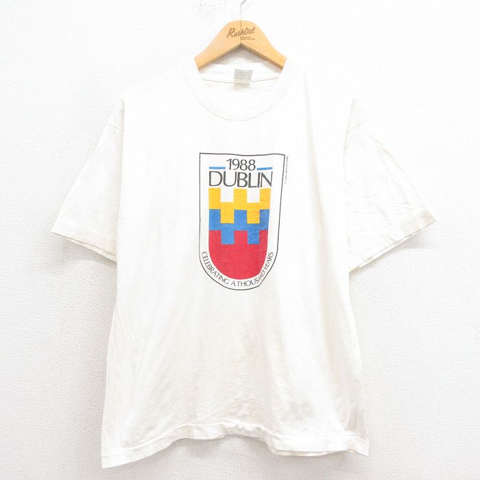 【中古】古着 半袖 ビンテージ ヴィンテージTシャツ メンズ 80年代 80s ダブリン コットン クルーネック 丸首 白 ホワイト Lサイズ 中古 | 春夏 夏物 夏服 ヴィンテージTシャツ メンズファッション カットソー ティーシャツ ティシャツ メンズTシャツ 半袖Tシャツ 2OF