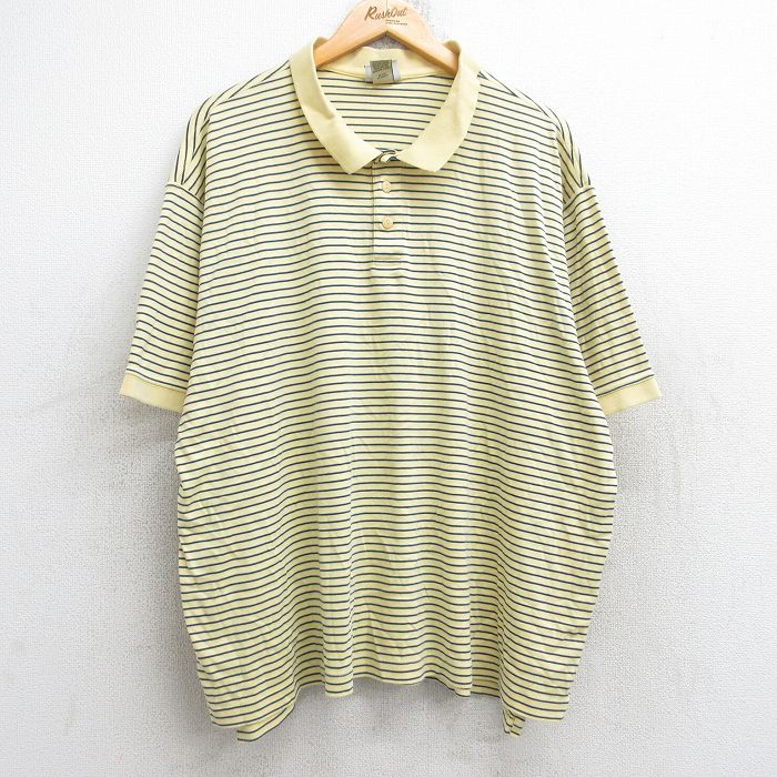 乐天商城 - 【中古】古着 エルエルビーン LLBEAN 半袖 ブランド ポロシャツ メンズ 00年代 00s 大きいサイズ 2L LL ビッグシルエット ゆったり ビッグサイズ オーバーサイズ コットン 黄他 イエロー ボーダー 【spe】 XLサイズ 中古 トップス | 春夏 春物 春服 夏物 夏服 カ