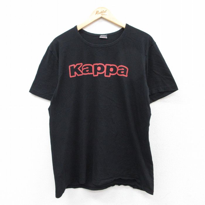 【中古】古着 カッパ Kappa 半袖Tシャツ メンズ ビッグロゴ クルーネック 丸首 黒 ブラック XLサイズ 中古 | 春夏 夏物 夏服 メンズファッション カットソー ティーシャツ ティシャツ メンズTシャツ 半袖Tシャツ 半袖ティーシャツ カジュアルTシャツ おしゃれ カ