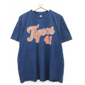 【中古】古着 半袖Tシャツ メンズ MLB デトロイトタイガース ビクターマルティネス 41 クルーネック 丸首 紺 ネイビー メジャーリーグ ベースボール 野球 XLサイズ 中古 | 春夏 夏物 夏服 メンズファッション カットソー ティーシャツ ティシャツ メンズTシャツ