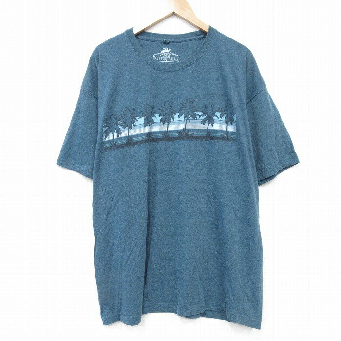Shirts, T-Shirts - 【中古】古着 半袖Tシャツ メンズ XLサイズ ヤシの木プリント 緑 クルーネック 霜降り ビッグシルエット アメカジ ストリート トップス カットソー 大きいサイズ 25aug25