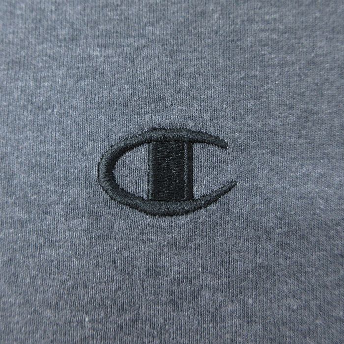 【中古】古着 チャンピオン Champion 半袖 ブランドTシャツ メンズ ワンポイントロゴ 大きいサイズ 2L LL ビッグシルエット ゆったり ビッグサイズ オーバーサイズ ロング丈 クルーネック 丸首 濃グレー 霜降り リンガー XLサイズ 中古 | 春夏 夏物 夏服 メンズフ