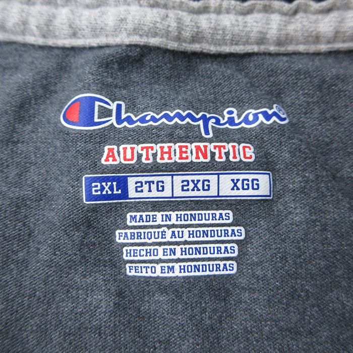 【中古】古着 チャンピオン Champion 半袖 ブランドTシャツ メンズ ワンポイントロゴ 大きいサイズ 2L LL ビッグシルエット ゆったり ビッグサイズ オーバーサイズ ロング丈 クルーネック 丸首 濃グレー 霜降り リンガー XLサイズ 中古 | 春夏 夏物 夏服 メンズフ