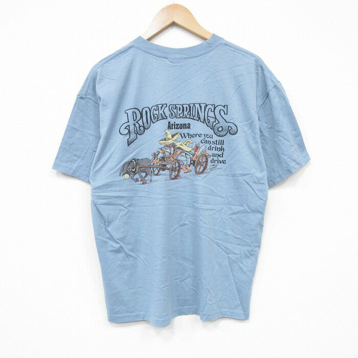 【中古】古着 ヘインズ Hanes 半袖 ビンテージ ヴィンテージTシャツ メンズ 00年代 00s ロックスプリングス クルーネック 丸首 薄紺 ネイビー Lサイズ 中古 | 春夏 夏物 夏服 ヴィンテージTシャツ メンズファッション カットソー ティーシャツ ティシャツ メンズT 5OF