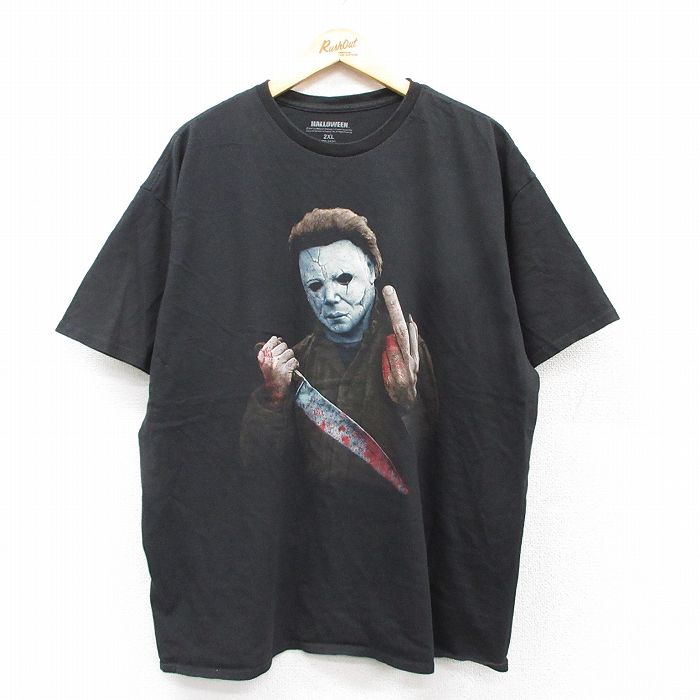 【中古】古着 半袖Tシャツ メンズ ホラー映画 ハロウィン 大きいサイズ 2L LL ビッグシルエット ゆったり ビッグサイズ オーバーサイズ コットン クルーネック 丸首 黒 ブラック 【spe】 XLサイズ 中古 | 春夏 夏物 夏服 メンズファッション カットソー ティーシ