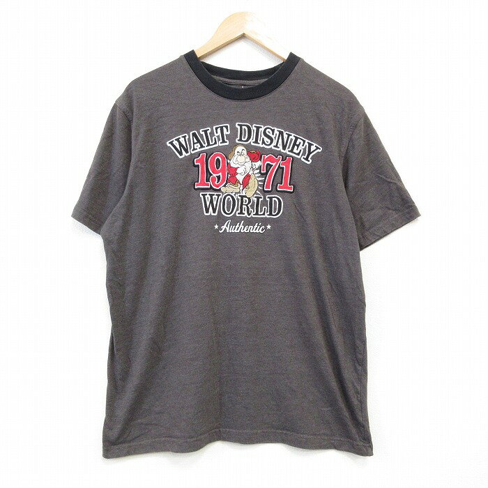 樂天商城 - 【中古】古着 半袖Tシャツ メンズ ディズニー DISNEY しらゆきひめ 7人の小人 七人のこびと 刺繍 クルーネック 丸首 濃グレー 霜降り XLサイズ 中古 | 春夏 夏物 夏服 メンズファッション カットソー ティーシャツ ティシャツ メンズTシャツ 半袖Tシャツ 半袖ティ
