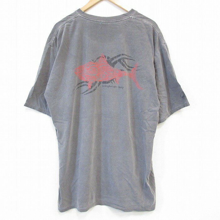 樂天商城 - 【中古】古着 半袖Tシャツ メンズ 魚 大きいサイズ 2L LL ビッグシルエット ゆったり ビッグサイズ オーバーサイズ コットン クルーネック 丸首 濃グレー XLサイズ 中古 | 春夏 夏物 夏服 メンズファッション カットソー ティーシャツ ティシャツ メンズTシャツ