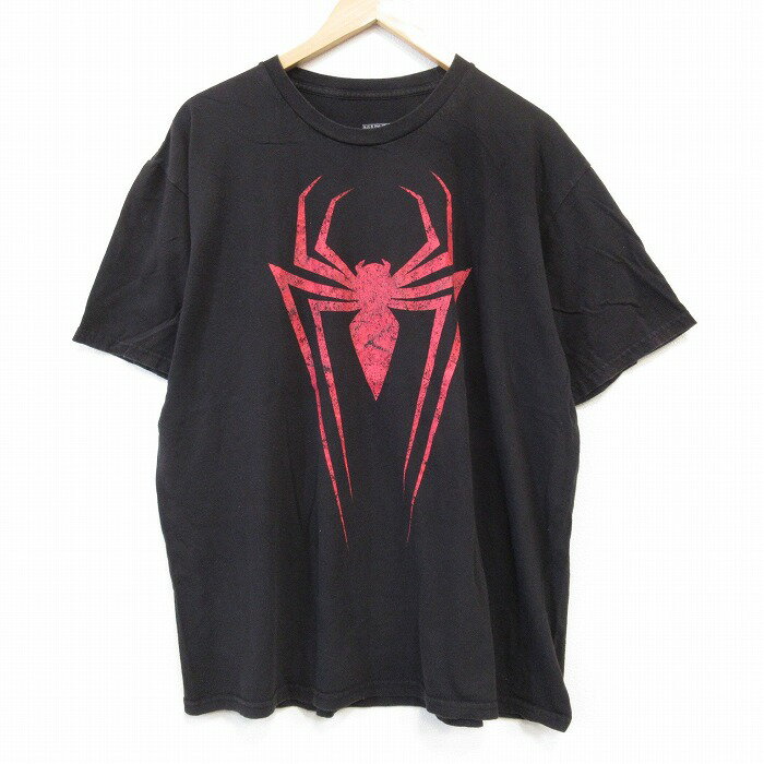 【中古】古着 半袖Tシャツ メンズ スパイダーマン 大きいサイズ 2L LL ビッグシルエット ゆったり ビッグサイズ オーバーサイズ コットン クルーネック 丸首 黒 ブラック XLサイズ 中古 | 春夏 夏物 夏服 メンズファッション カットソー ティーシャツ ティシャツ