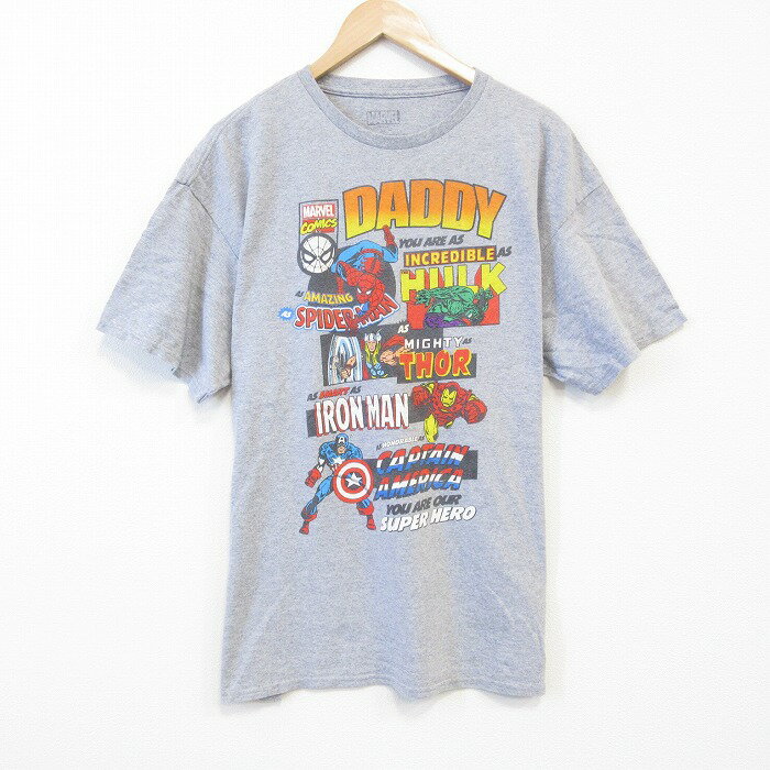 【中古】古着 半袖Tシャツ メンズ マーベル スパイダーマン ハルク クルーネック 丸首 グレー 霜降り XLサイズ 中古 | 春夏 夏物 夏服 メンズファッション カットソー ティーシャツ ティシャツ メンズTシャツ 半袖Tシャツ 半袖ティーシャツ カジュアルTシャツ お 2OF