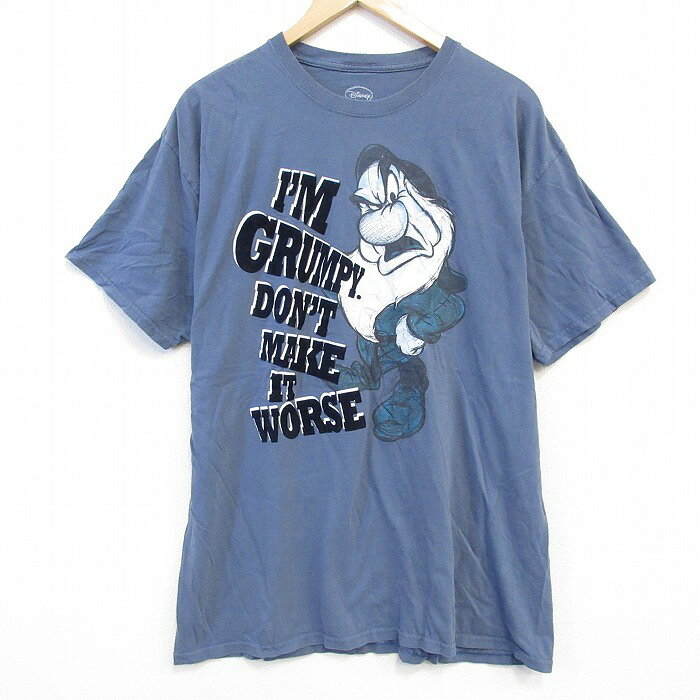 樂天商城 - 【中古】古着 半袖Tシャツ メンズ ディズニー DISNEY 7人の小人 七人のこびとコットン クルーネック 丸首 薄紺 ネイビー XLサイズ 中古 | 春夏 夏物 夏服 メンズファッション カットソー ティーシャツ ティシャツ メンズTシャツ 半袖Tシャツ 半袖ティーシャツ カ