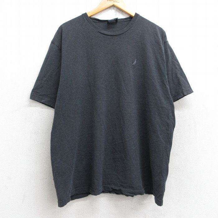 乐天商城 - 【中古】古着 ノーティカ NAUTICA 半袖 ブランドTシャツ メンズ ワンポイントロゴ 大きいサイズ 2L LL ビッグシルエット ゆったり ビッグサイズ オーバーサイズ コットン クルーネック 丸首 濃グレー 霜降り XLサイズ 中古 | 春夏 夏物 夏服 メンズファッション