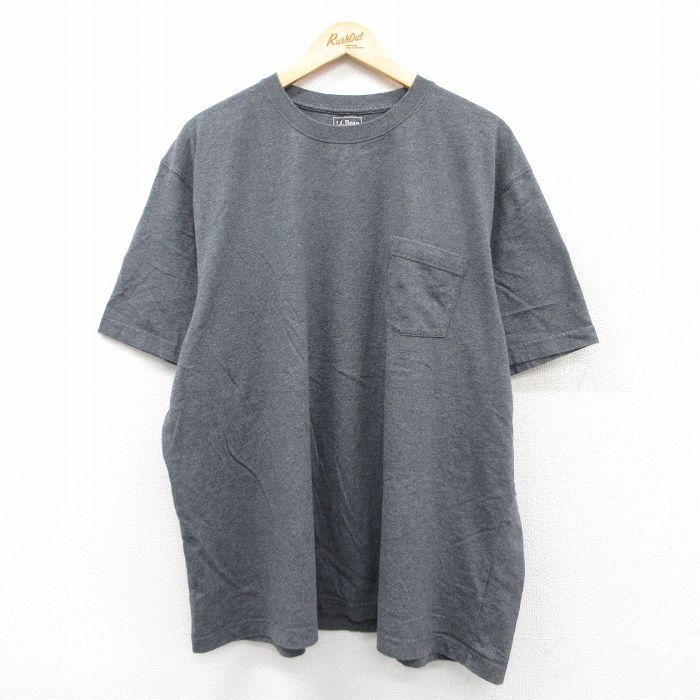 【中古】古着 エルエルビーン LLBEAN 半袖 ブランドTシャツ メンズ 無地 胸ポケット付き 大きいサイズ 2L LL ビッグシルエット ゆったり ビッグサイズ オーバーサイズ コットン クルーネック 丸首 濃グレー XLサイズ 中古 | 春夏 夏物 夏服 メンズファッション カ