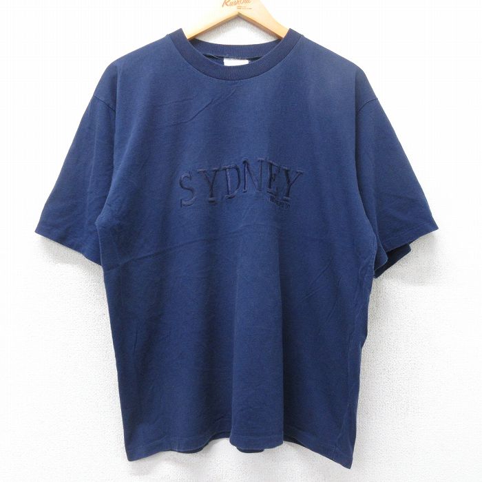 【中古】古着 半袖 ビンテージ ヴィンテージTシャツ メンズ 90年代 90s シドニー オーストラリア 刺繍 コットン クルーネック 丸首 紺 ネイビー XLサイズ 中古 | 春夏 夏物 夏服 ヴィンテージTシャツ メンズファッション カットソー ティーシャツ ティシャツ メン