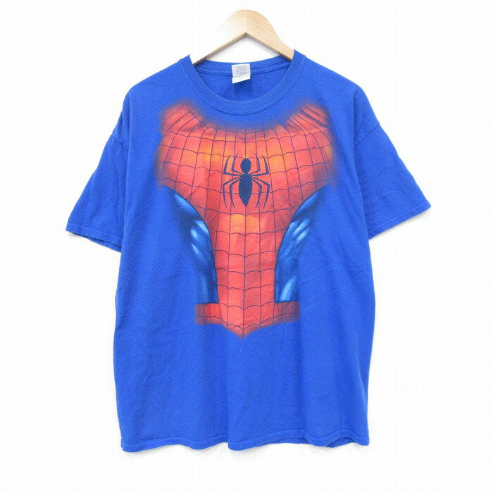【中古】古着 半袖 ビンテージ ヴィンテージTシャツ メンズ 00年代 00s スパイダーマン コットン クルーネック 丸首 青 ブルー XLサイズ 中古 | 春夏 夏物 夏服 ヴィンテージTシャツ メンズファッション カットソー ティーシャツ ティシャツ メンズTシャツ 半袖T