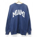 【中古】古着 チャンピオン Champion 長袖スウェット メンズ 90年代 90s マイアミ クルーネック 丸首 USA製 アメリカ製 紺 ネイビー Lサイ...