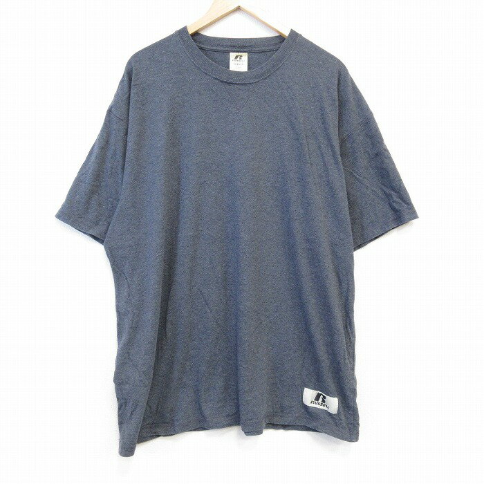 【中古】古着 ラッセル 半袖Tシャツ メンズ 無地 大きいサイズ 2L LL ビッグシルエット ゆったり ビッグサイズ オーバーサイズ クルーネック 丸首 濃グレー 霜降り XLサイズ 中古 | 春夏 夏物 夏服 メンズファッション カットソー ティーシャツ ティシャツ メンズ 2OF