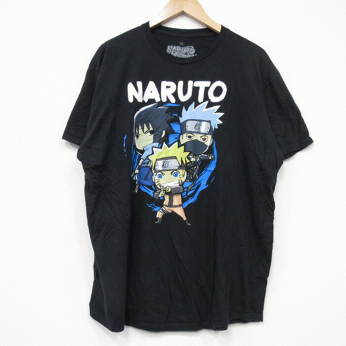 【中古】古着 リップルジャンクション 半袖Tシャツ メンズ アニメ ナルト疾風伝 うずまきナルト コットン クルーネック 丸首 黒 ブラック XLサイズ 中古 | 春夏 夏物 夏服 メンズファッション カットソー ティーシャツ ティシャツ メンズTシャツ 半袖Tシャツ 半袖