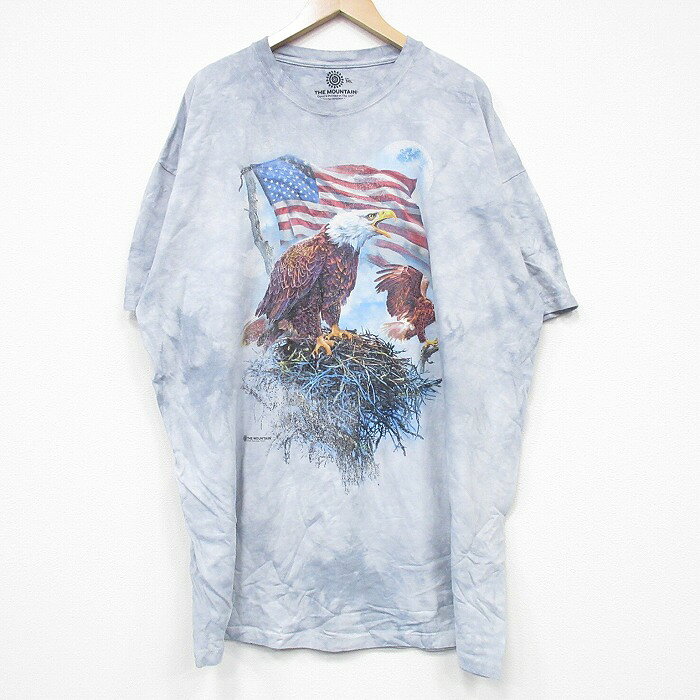 乐天商城 - 【中古】古着 THE MOUNTAIN 半袖Tシャツ メンズ 鳥 大きいサイズ 2L LL ビッグシルエット ゆったり ビッグサイズ オーバーサイズ ロング丈 コットン クルーネック 丸首 薄グレー タイダイ XLサイズ 中古 | 春夏 夏物 夏服 メンズファッション カットソー ティーシ