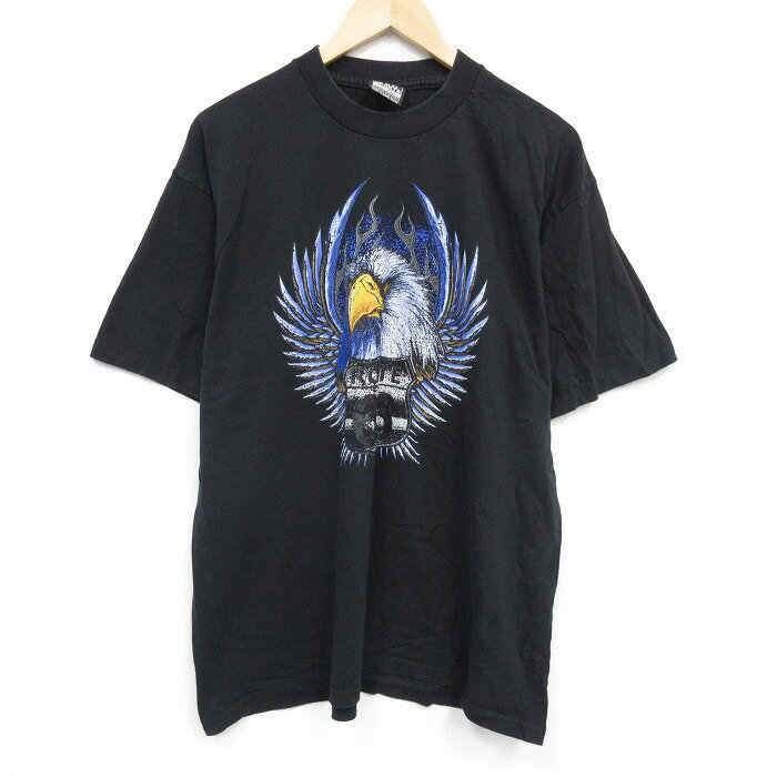 【中古】古着 半袖Tシャツ メンズ 鳥 大きいサイズ 2L LL ビッグシルエット ゆったり ビッグサイズ オーバーサイズ コットン クルーネック 丸首 黒 ブラック XLサイズ 中古 | 春夏 夏物 夏服 メンズファッション カットソー ティーシャツ ティシャツ メンズTシャ