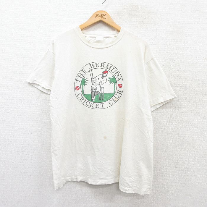 乐天商城 - 【中古】古着 半袖 ビンテージ ヴィンテージTシャツ メンズ 90年代 90s クリケット ボロ クルーネック 丸首 白 ホワイト XLサイズ 中古 | 春夏 夏物 夏服 ヴィンテージTシャツ メンズファッション カットソー ティーシャツ ティシャツ メンズTシャツ 半袖Tシャツ