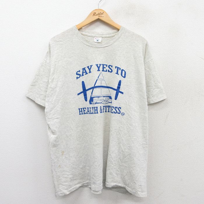 Rakuten - 【中古】古着 半袖 ビンテージ ヴィンテージTシャツ メンズ 90年代 90s HEALTH FITNESS 大きいサイズ 2L LL ビッグシルエット ゆったり ビッグサイズ オーバーサイズ クルーネック 丸首 USA製 アメリカ製 薄グレー 霜降り XLサイズ 中古 | 春夏 夏物 夏服 ヴィン