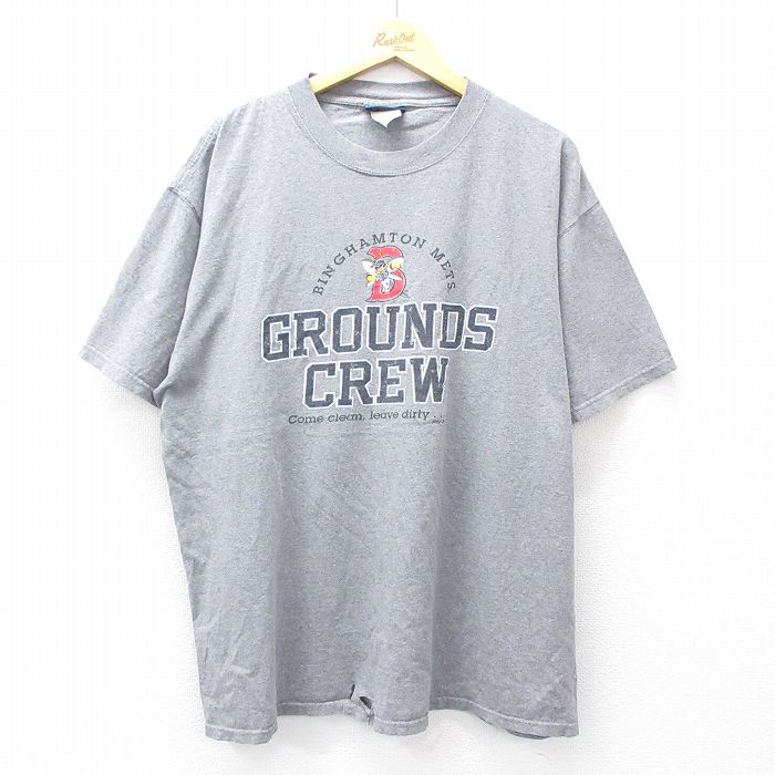 【中古】古着 ジャンスポーツ 半袖 ビンテージ ヴィンテージTシャツ メンズ 00年代 00s GROUNDS CREW 大きいサイズ 2L LL ビッグシルエット ゆったり ビッグサイズ オーバーサイズ クルーネック 丸首 グレー 霜降り XLサイズ 中古 | 春夏 夏物 夏服 ヴィンテージT