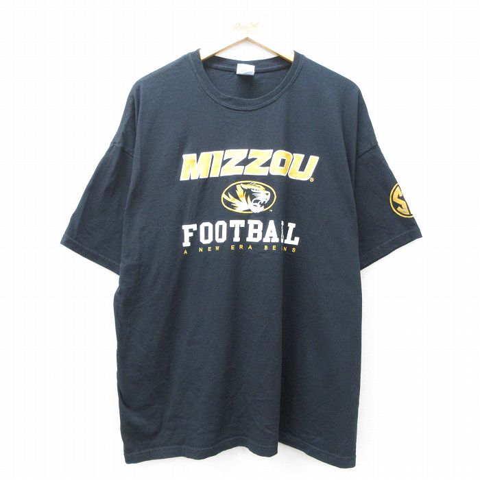 【中古】古着 半袖 ビンテージ ヴィンテージTシャツ メンズ 00年代 00s MIZZOU フットボール 大きいサイズ 2L LL ビッグシルエット ゆったり ビッグサイズ オーバーサイズ コットン クルーネック 丸首 黒 ブラック XLサイズ 中古 春夏 夏物 夏服 ヴィンテージT