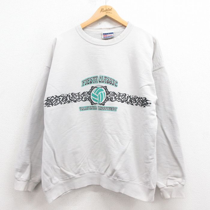 【中古】古着 ヘインズ Hanes 長袖スウェット メンズ 00年代 00s バレーボール クルーネック 丸首 薄グレー XLサイズ 中古 スエット トレーナー...