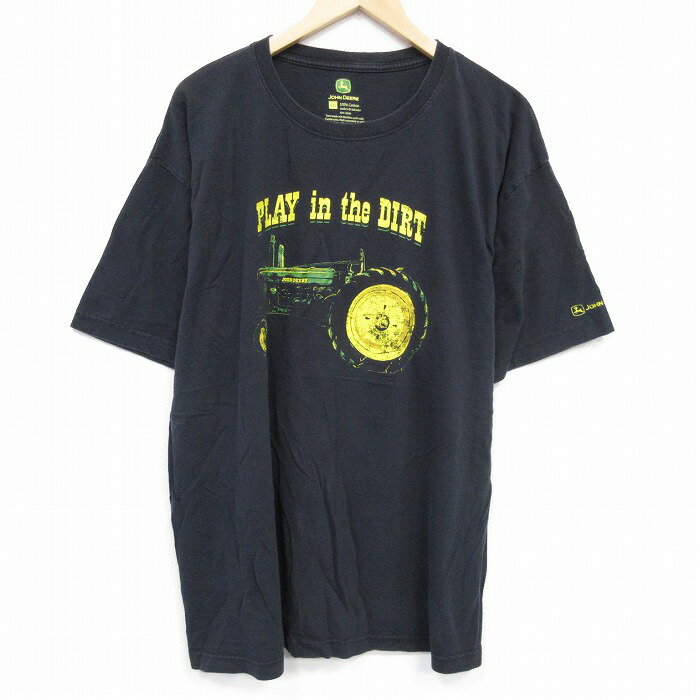 【中古】古着 半袖Tシャツ メンズ トラクター 大きいサイズ 2L LL ビッグシルエット ゆったり ビッグサイズ オーバーサイズ コットン クルーネック 丸首 黒 ブラック XLサイズ 中古 | 春夏 夏物 夏服 メンズファッション カットソー ティーシャツ ティシャツ メン
