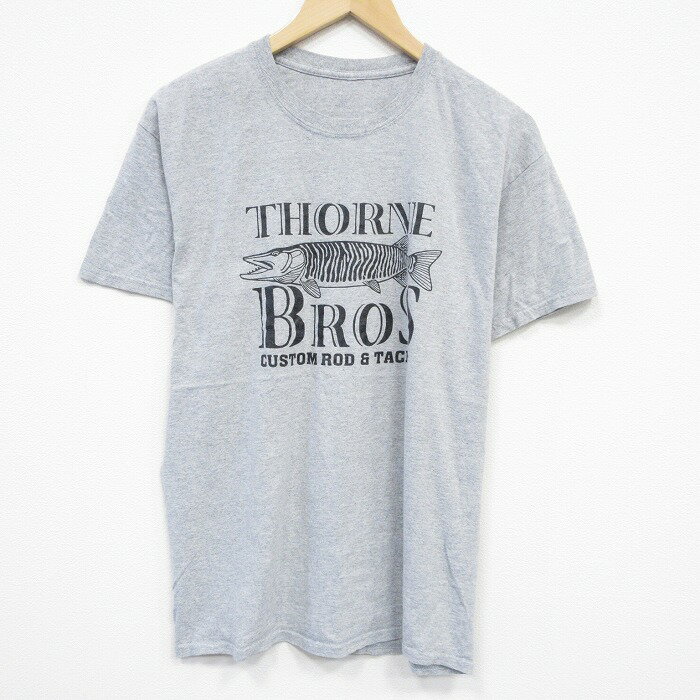 【中古】古着 半袖Tシャツ メンズ 魚 クルーネック 丸首 グレー 霜降り Lサイズ 中古 | 春夏 夏物 夏服 メンズファッション カットソー ティーシャツ ティシャツ メンズTシャツ 半袖Tシャツ 半袖ティーシャツ カジュアルTシャツ おしゃれ カジュアル 2OF