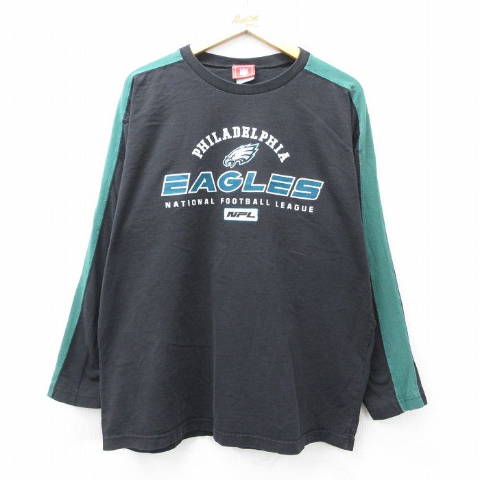 樂天商城 - 【中古】古着 長袖 ビンテージ ヴィンテージTシャツ メンズ 00年代 00s NFL フィラデルフィアイーグルス 大きいサイズ 2L LL ビッグシルエット ゆったり ビッグサイズ オーバーサイズ クルーネック 丸首 黒 ブラック アメフト スーパーボウル XLサイズ 中古 | 春