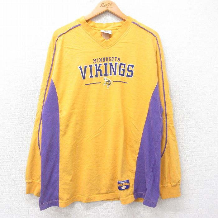 乐天商城 - 【中古】NFL ミネソタバイキングス 00s Tシャツ メンズ XL 刺繍 ツートンカラー Vネック イエロー アメフト スーパーボウル ヴィンテージ 長袖 アメカジ 25aug28