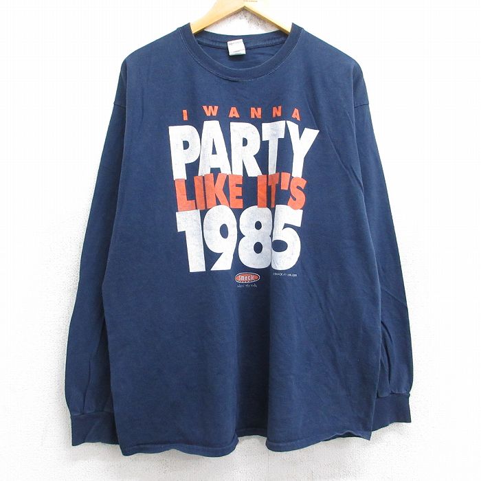 【中古】古着 長袖Tシャツ メンズ PARTY 1985 大きいサイズ 2L LL ビッグシルエット ゆったり ビッグサイズ オーバーサイズ コットン クルーネック 丸首 紺 ネイビー XLサイズ 中古 | 春夏 春物 春服 秋冬 秋物 秋服 メンズファッション ロンT カットソー ロンテ 5OF