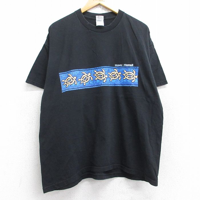 Rakuten - 【中古】古着 Tシャツ メンズ XLサイズ 00s 00年代 ハワイ カメ プリント クルーネック 黒 コットン ビッグシルエット アメカジ ストリート 25aug28