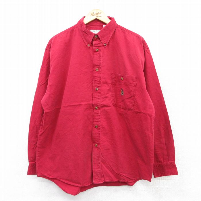 樂天商城 - 【中古】古着 ビューグルボーイ 長袖シャツ メンズ 00年代 00s ワンポイントロゴ コットン ボタンダウン 赤 レッド XLサイズ 中古 トップス | 春夏 春物 春服 秋冬 秋物 秋服 カジュアルシャツ メンズファッション 長袖シャツ おしゃれ カジュアル