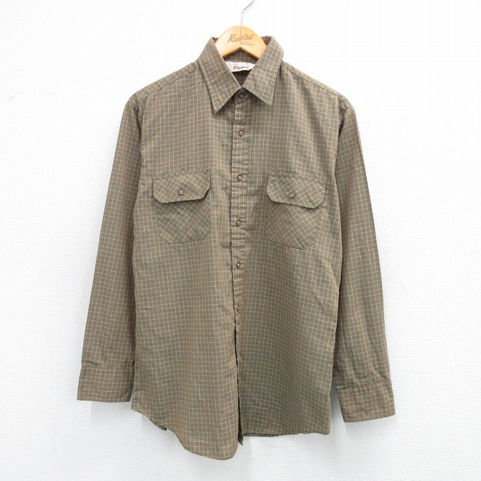 乐天商城 - 【中古】古着 長袖シャツ メンズ 80年代 80s 茶系他 ブラウン チェック Mサイズ 中古 トップス | 春夏 春物 春服 秋冬 秋物 秋服 カジュアルシャツ メンズファッション 長袖シャツ おしゃれ カジュアル